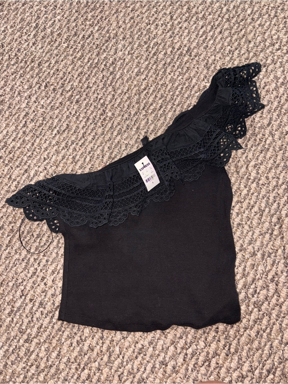 Express Black Off-Shoulder Lace Trim Top
